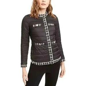 Anne Klein Women's Quilted Zip Jacket W/Tweed Trim